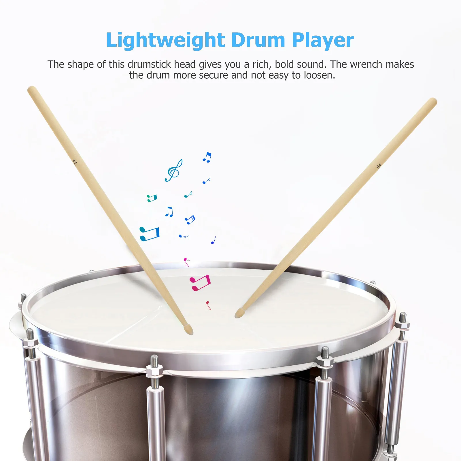 1Pair Maple Drumsticks 5A Lightweight Balanced for Drum Practice Endurance Building Beginners Kids Adults