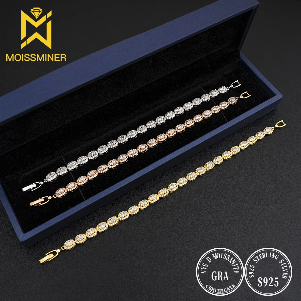 Small Ellipse Moissanite Tennis Chain Bracelets For Men S925 Silver Real Diamond Hand Chain Women High-End Jewelry Pass Tester