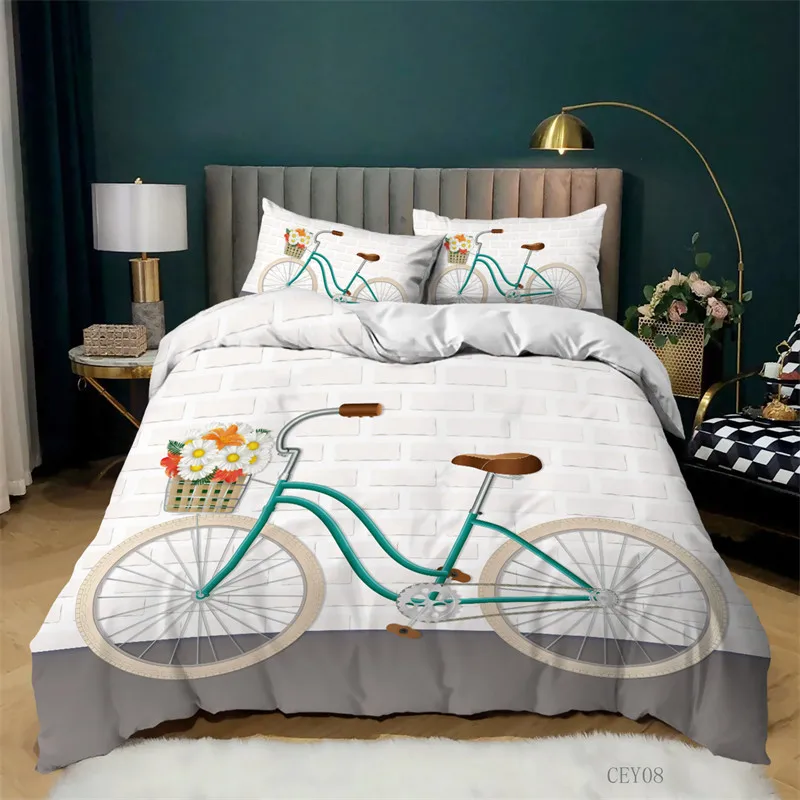 Bike Cycling Print Bedding Set Sport Style Duvet Cover Mountain Bike Quilt Cover With Pillowcases King For Teen Adult Room Decor