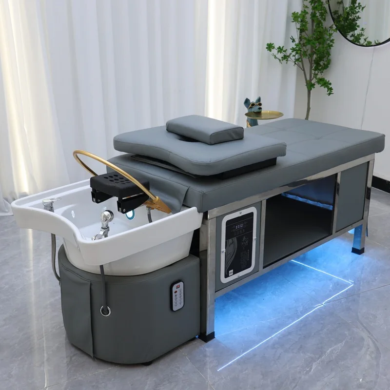 Hot Sale Modern Water Circulation Electric Massage Bed Ceramic Basin Haed Spa Shampoo Bed Hotels with Sink Heating Massage Bed