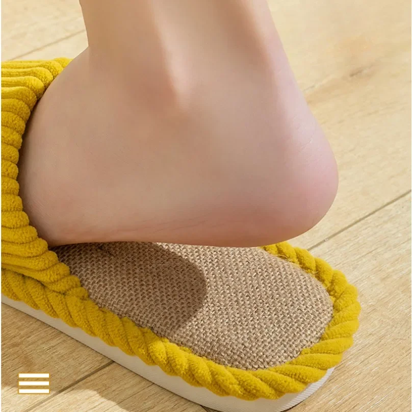 House Striped Slippers Women Autumn Linen Flip Flops Couples Indoor Non Slip Sandals Home Guest Shoes male Flat Flax Sneaker