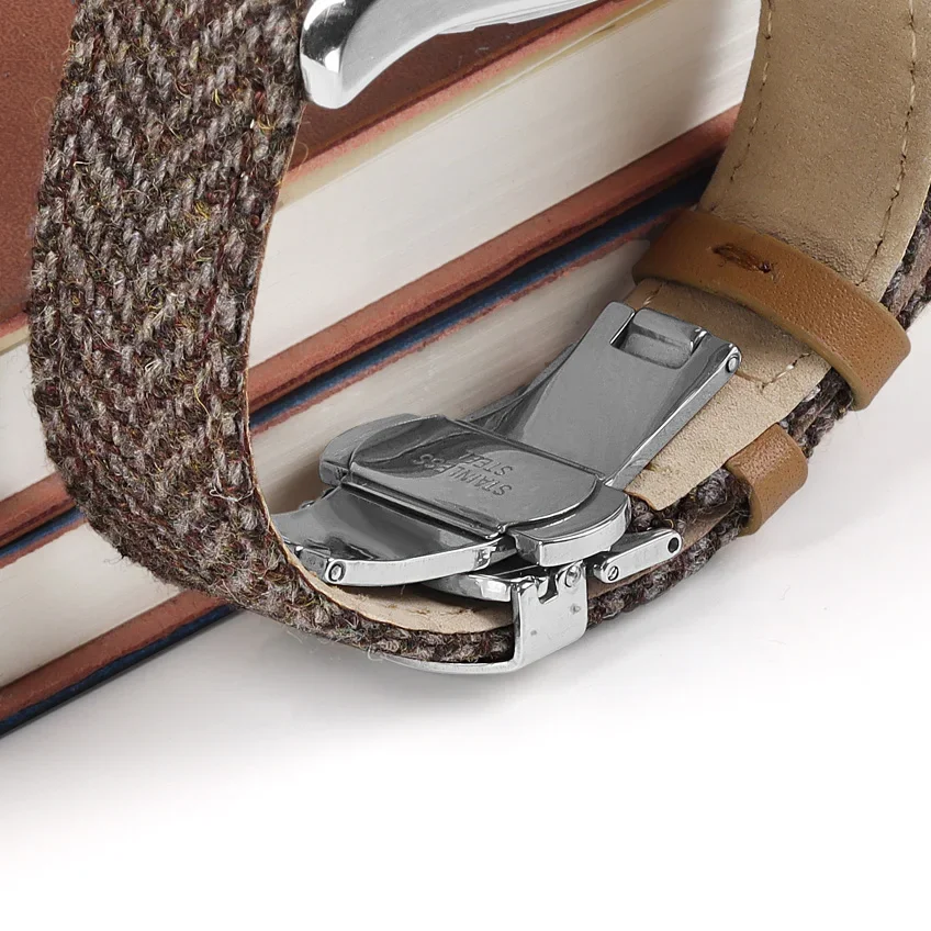 Edelstahl-Uhrenschnalle mit Schmetterlingsfalte, polnisches, mattes Band, Verschluss 10, 12, 14, 16, 18, 20, 22 mm, Silber, Schwarz, Roségold, Uhrenknöpfe