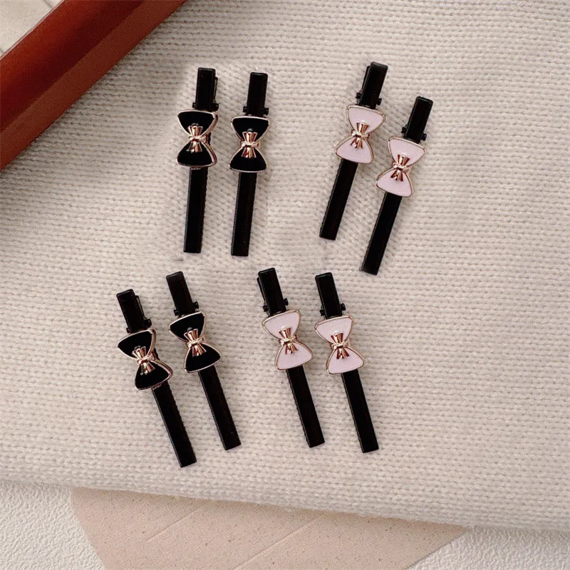 

4pc Sweet Solid Bow Cute Classic Style Black Hairpin Hair Side Clips for Girls Women Korean Hair Accessories