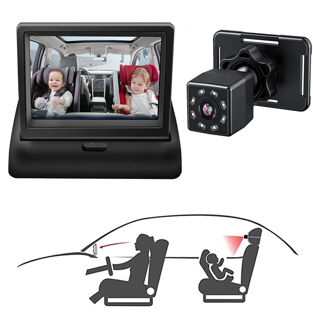 Baby Car Camera 1080P 4.3'' Display Baby Car Mirror with 1 IR Night Vision Camera, Easily Install Car Camera