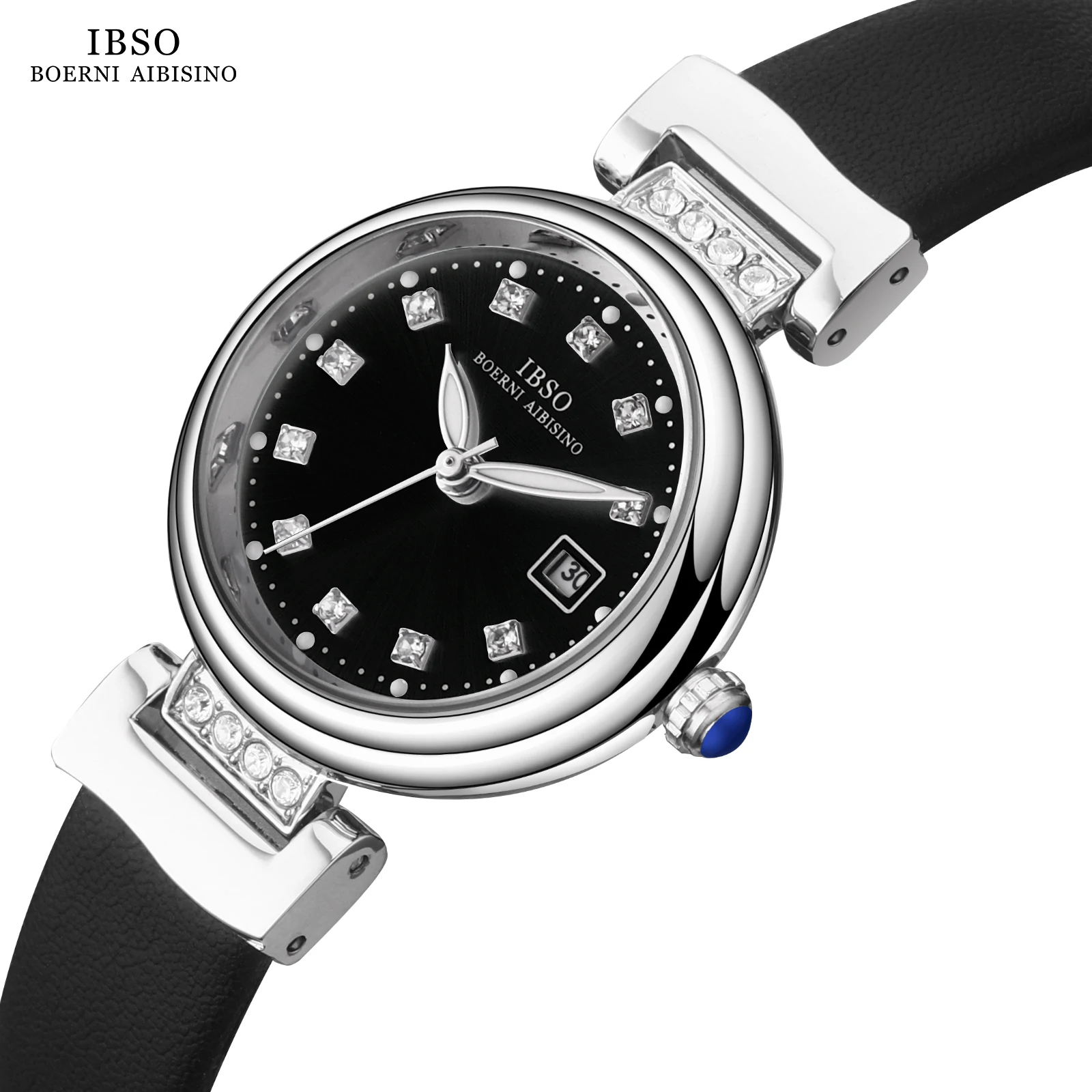 IBSO 2023 New Women Luxury Style Quartz Watches Super Simple Genuine Leather Strap Waterproof Round Shape Dial Waterproof 30