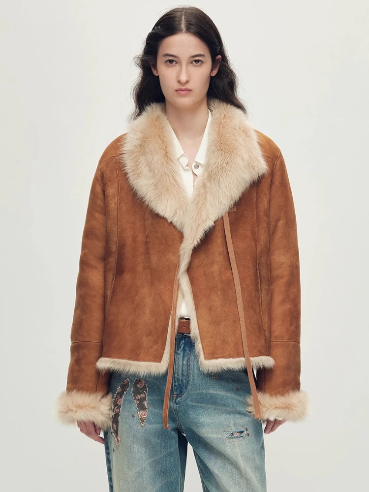 

High-end Luxury Toscana Lamb Fur Suede Jacket for Women 2026 Simple Double-sided Wear Short Winter Genuine Leather Real Fur Coat