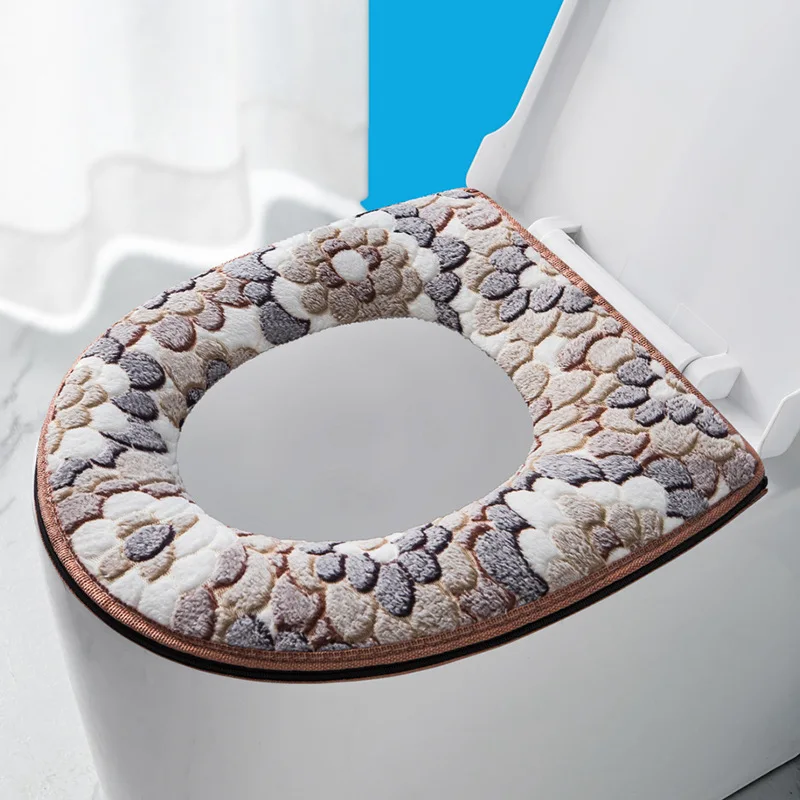 ホーム 厚みのある便座カバー、ジッパーとベルクロの二重固定、四季通用、洗える、柔らかく肌に優しい、滑り止めフィット