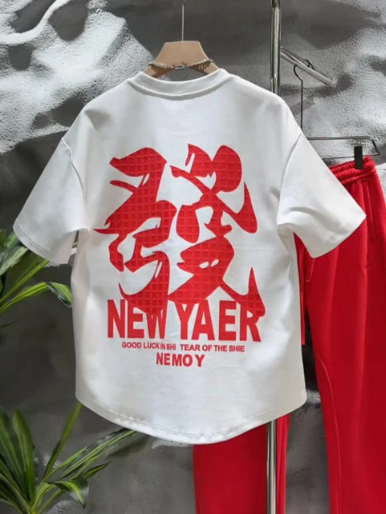 

Loose Red ort Sve T-irt Men's Casual Sle f Sve Printed Faionable Winter Top Youth Comfortable Breathable