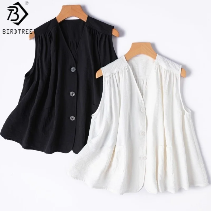 

Birdtree Summer 78% Mulberry Silk 22% Nylon Solid Color Waistcoat,Women Dry Silk V-neck Sleeveless Coat,2025 New T57315JF