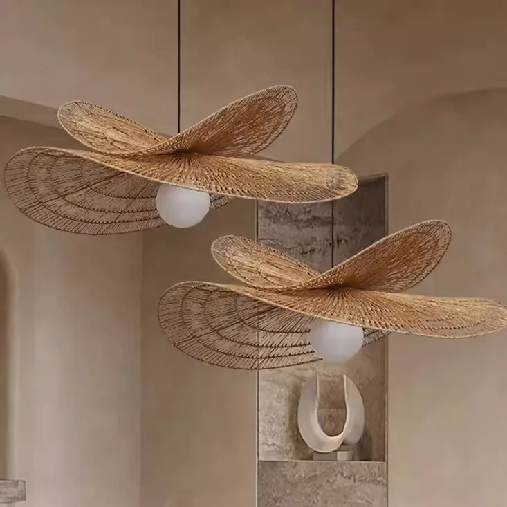Living room chandelier Japanese dining room retro rattan hemp rope new Chinese chandelier