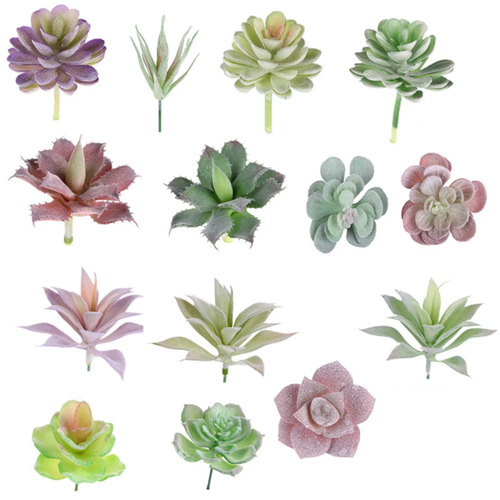 Succulent Plant DIY Simulation Mini Plastic Artificial Plant Flower for Garden Home Decor Random Color Style, 16Pcs