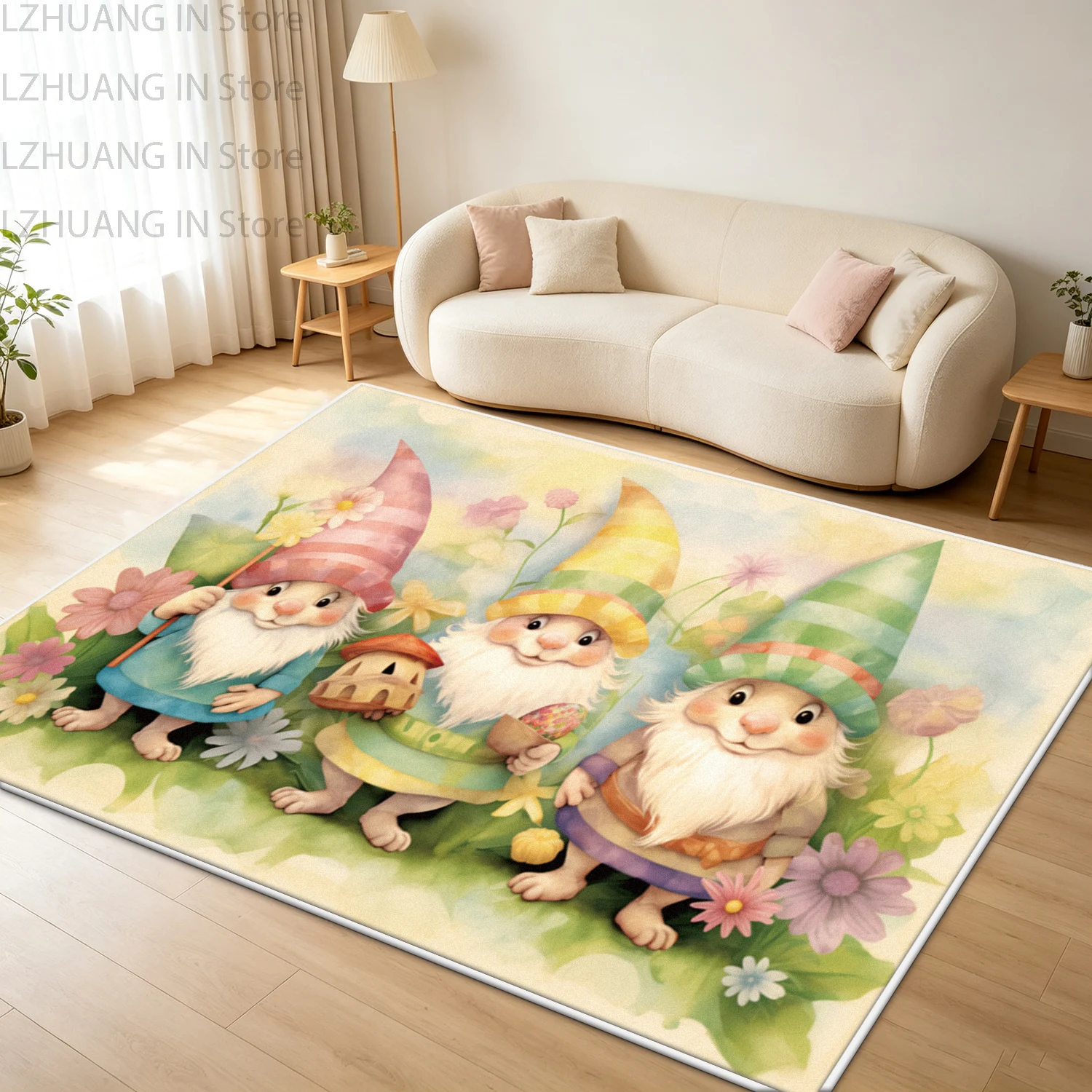 Cute Bunny Ears Dwarf Cartoon Print Large Size Living Room Carpet Non‑Slip Floor Mat  Bedroom Home Decoration Easter Gnome Rug