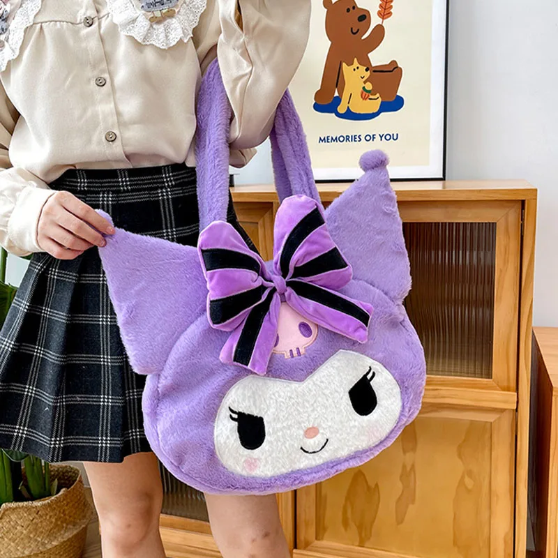 SANRIO Kuromi กระเป๋าถือกระเป๋าสะพายไหล่น่ารักสำหรับผู้หญิง, กระเป๋า Y2K ผ้าฝ้ายน่ารักจุของได้เยอะกระเป๋าเป้นักเรียนของขวัญสำหรับเด็กผู้หญิง