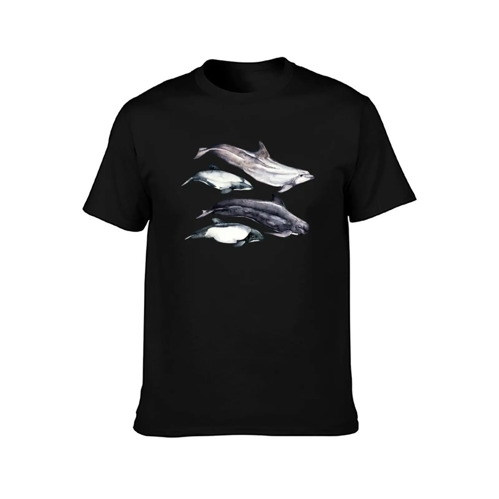 Collection of watercolor dolphins and whales. Sea animals. T-Shirt Fashion Print Casual Short Sleeve T-Shirt