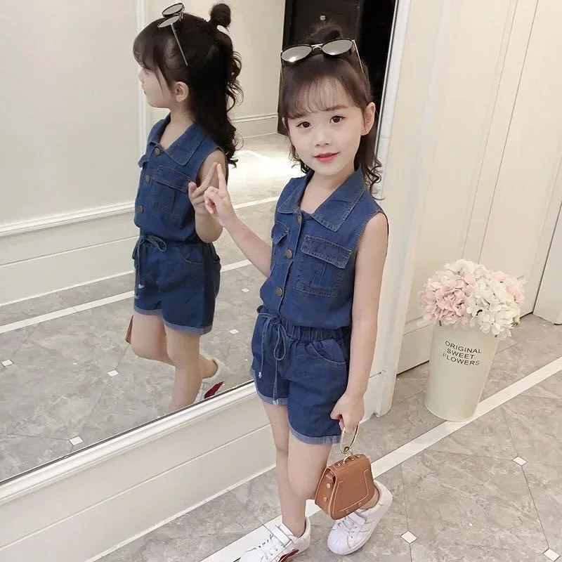 Baby Girls Clothing Sets 2024 Summer Shirt + Shorts Pants Kid Clothes Teenager 5 6 7 8 9 10 11 12 Years Children Denim Tracksuit