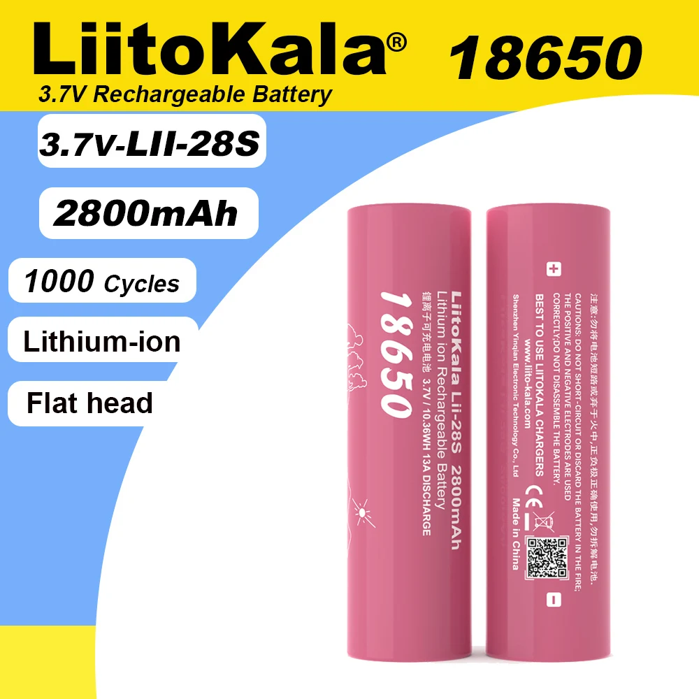 

Original LiitoKala Lii-28S 18650 3.7V 2800mAh 13A Power Lithium Rechargeable Battery for Electric Tools LED Flashlight Batteries