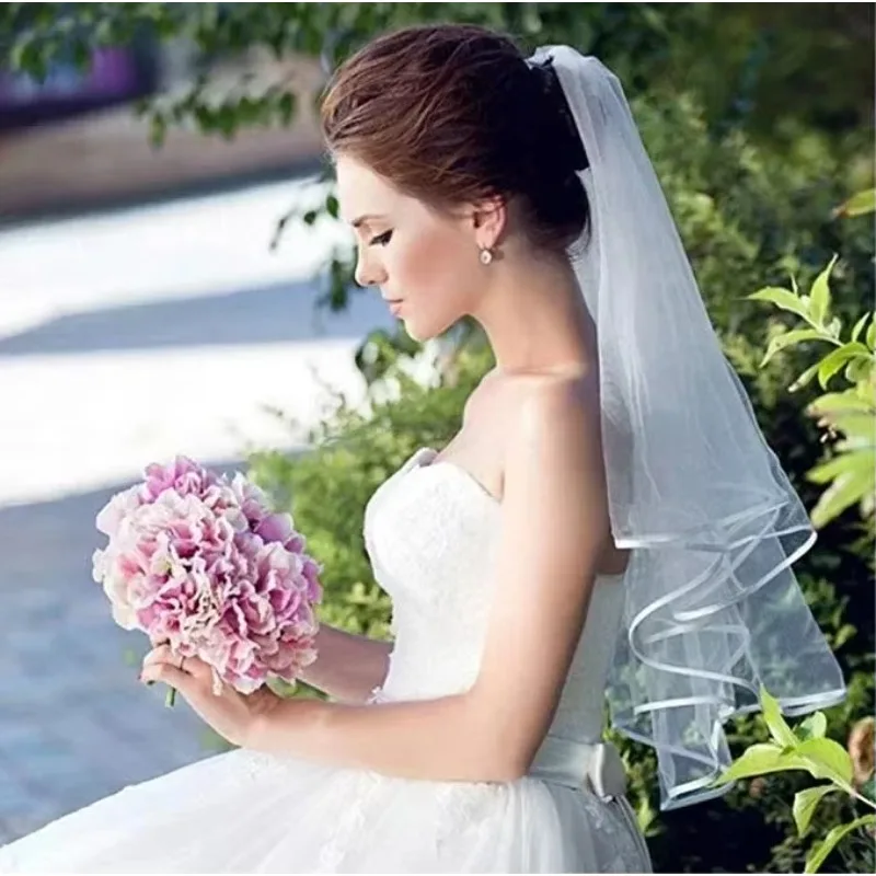 Bridal Veil Women'S Simple Tulle Short Wedding Ribbon Edge Comb For Wedding Party