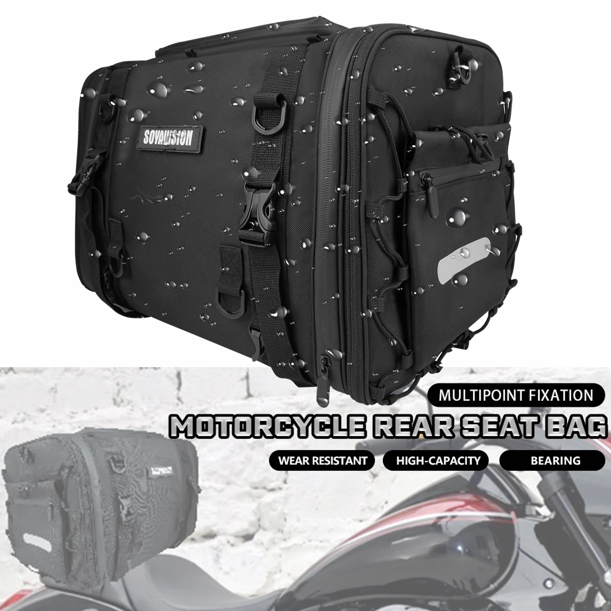 Motorcycle Bag 40L -60L Waterproof PVC Tail Saddle Bag Durable Dry Luggage Outdoor Bag Motorbike Rear Seat Bag Accessory