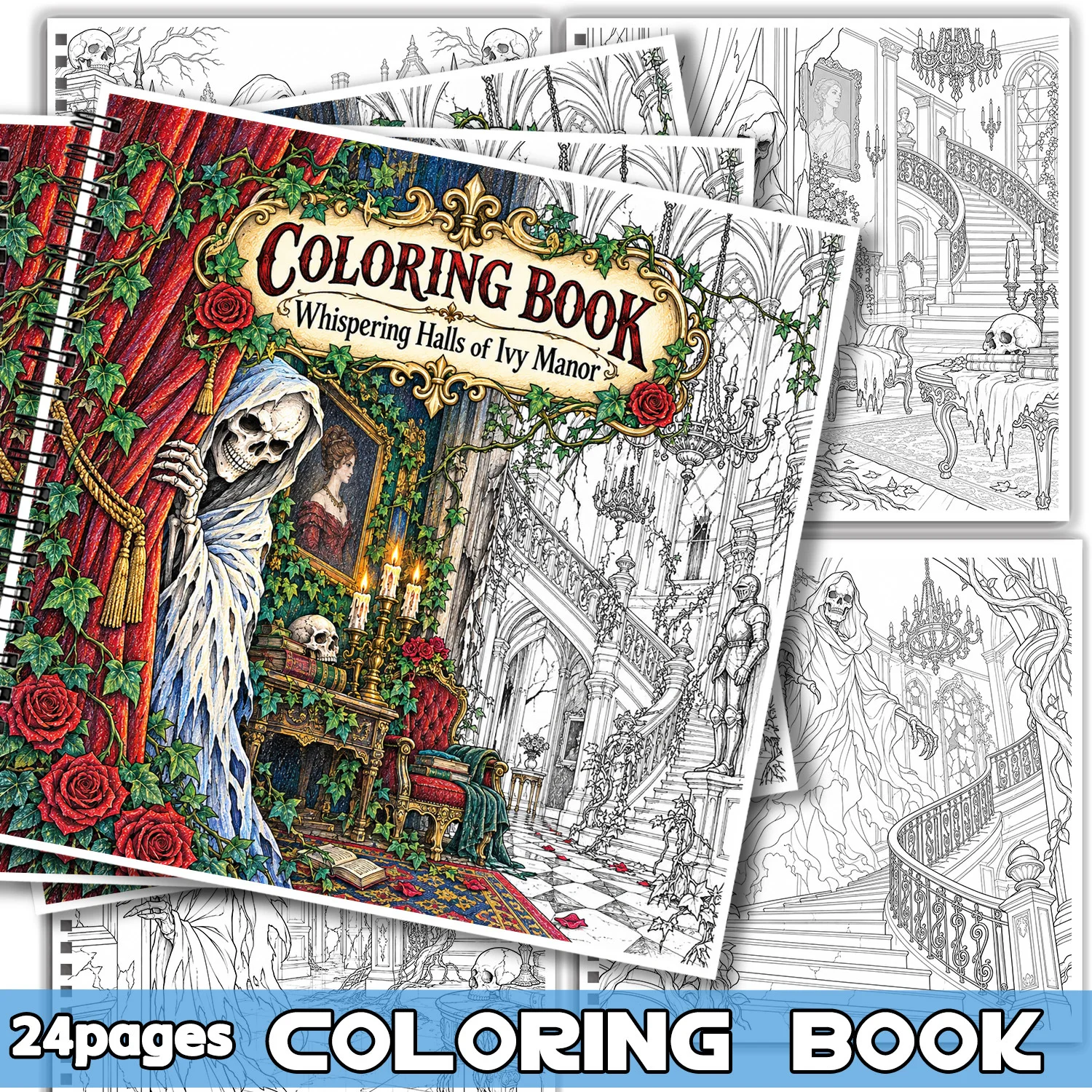 Spiral Binding Coloring Book Whispering Halls Of Ivy Manor Gothic Horror For Adults Teens Showcasing Creativity Relieving Stress