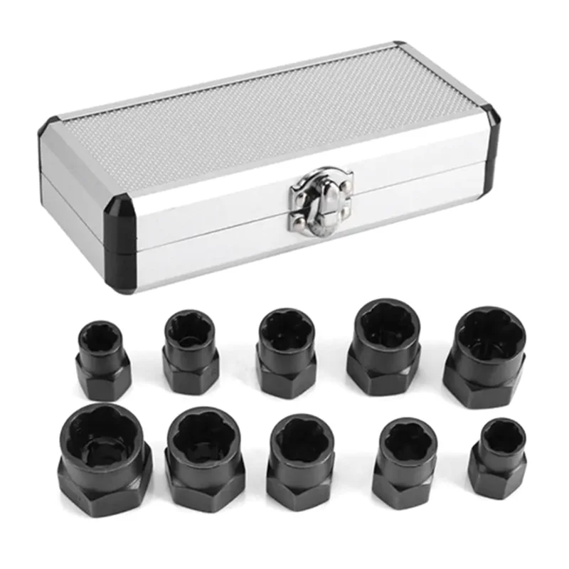 

A26F-10Pc Nut Extractor Set Broken Screw Nut Removal Tool Set Machine Repair Combination Tool Set