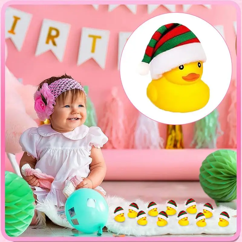 Weihnachten Quietschende Ente Pool Spielzeug Mit Santa Hut 5,5 cm Tragbare Bad Parteien Spielzeug Lustige Badewanne Schwimmende Quietschende Duckies für