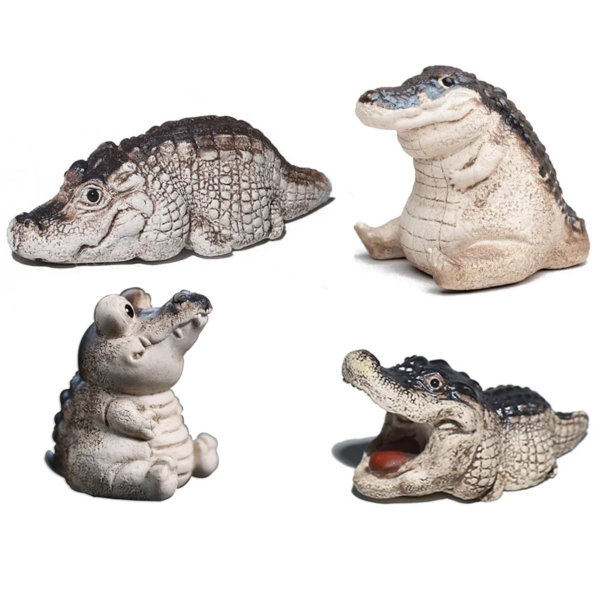 

4 Pieces Crocodile Tea Pet Figurines, Handmade Cute Mini Statues for Living Room Desk Decoration Tea Room Gifts