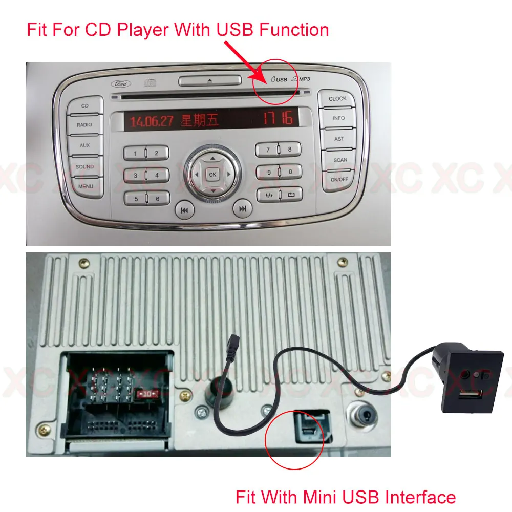 For Ford Focus II MK2 2009 2010 2011 CD Player Mini USB Cable Adapter USB 2.0 Slot Input Button Panel Car Accessories