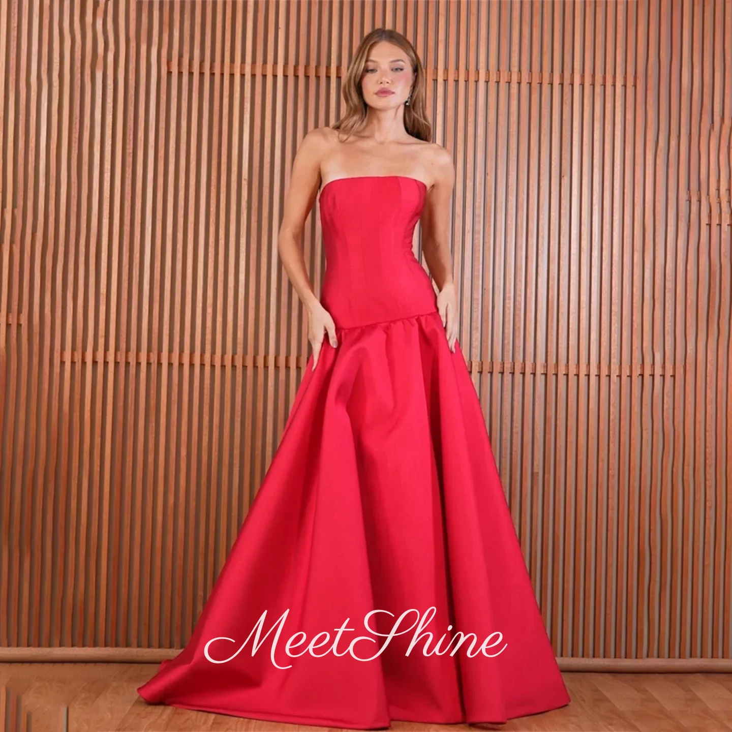 Robe de soirée moderne en Satin rouge, ligne a, sans bretelles, sans manches, avec traîne de balayage, dos nu, robe de bal de mariage formelle, personnalisée