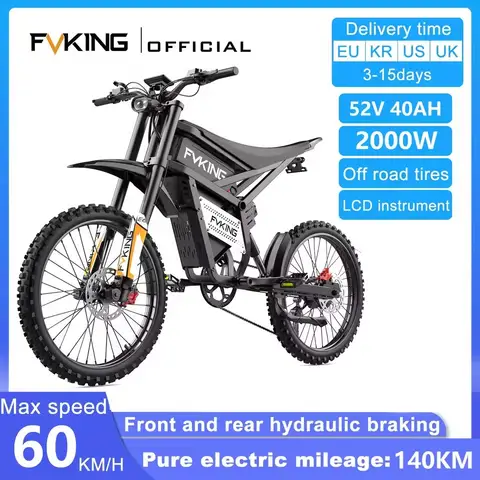 FVKING E6 Electric Bike 2500W(Peak) Motors 120km Range Electric Motorcycle 52V35AH Battery Speed 60Kmh Mountain E-bikes Adults