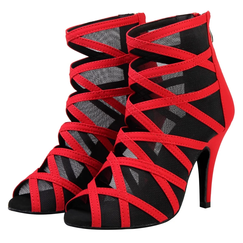 NATASHA new sexy red Latin dance shoes women's 10cm high heel dance shoes professional soft soled high top dance boots modern da