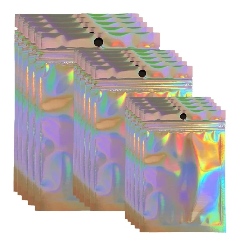 10Pcs Laser Self Sealing Bag Iridescent Holographic Plastic Opp Bag Pouch For Wrapping Favor Jewelry Packaging Business Wholesal
