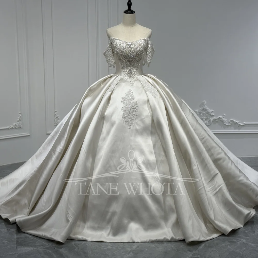 

Sweetheart Off-The-Shoulder Wedding Dress Beaded Crystal Embroidery Lace-Up Back Customizable Bridal Gown