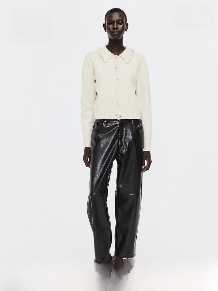 H&M Cardigan aperto lavorato a maglia da donna invernale con colletto casual vestibilità ampia poliestere acrilico nylon misto lana dettaglio bottoni