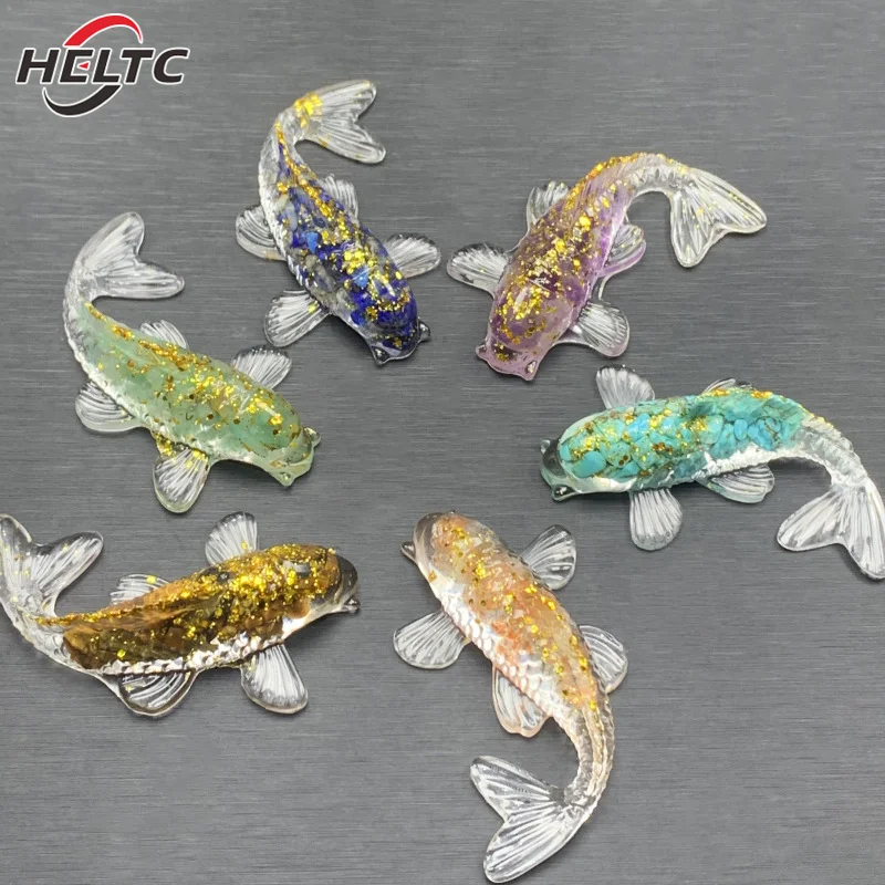 Estatuilla de pez Koi de la suerte para decoración del hogar, Mini estatua de carpa de cuarzo de lujo de resina, adorno de escritorio, regalo, piedra de cristal, grava, 1 piezas