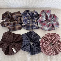 Korean plaid retro large hair band tied ponytail rope scrunchies accessories for women girl elastic vintage leading fashion kpop