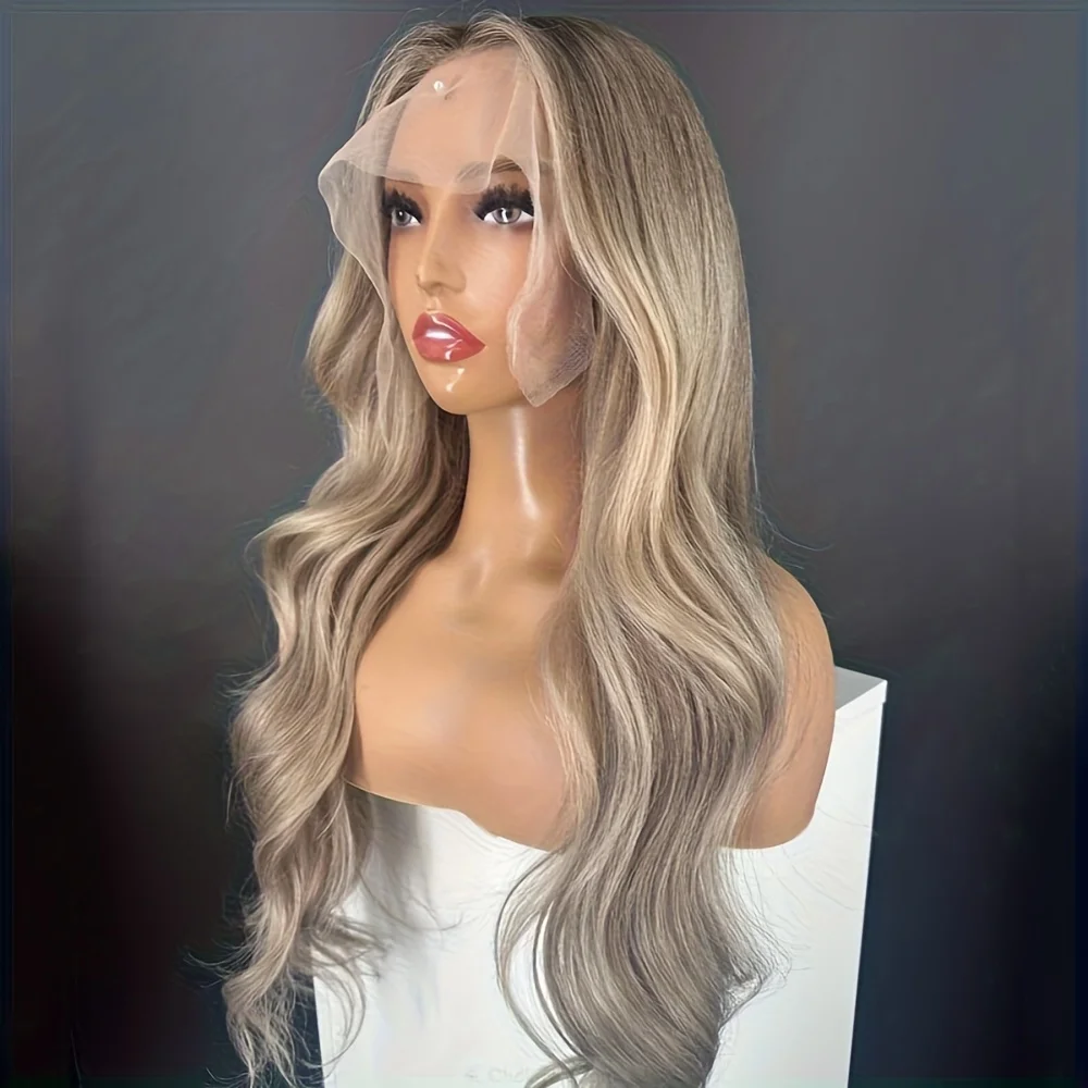 Soft Highlight Blond Wave Hair 150 density and 13×4 100%human hair wig lace front wig, with baby hair pre plucked and f view 2