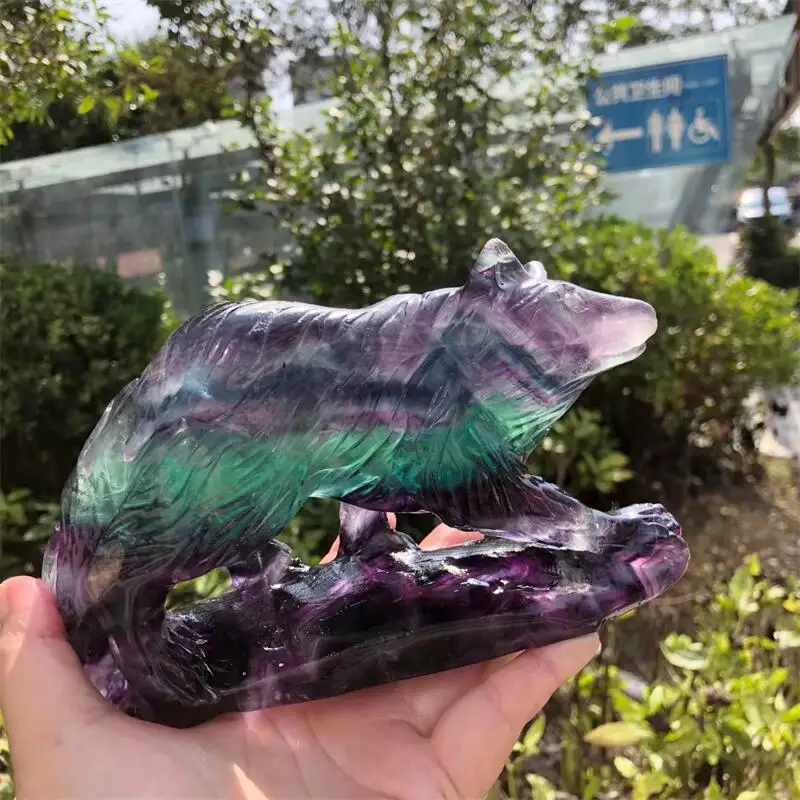 Natural Colored Fluorite Bear Carving Gemstone Reiki Healing Fengshui Stone Home Decor Holiday Gift 1pcs