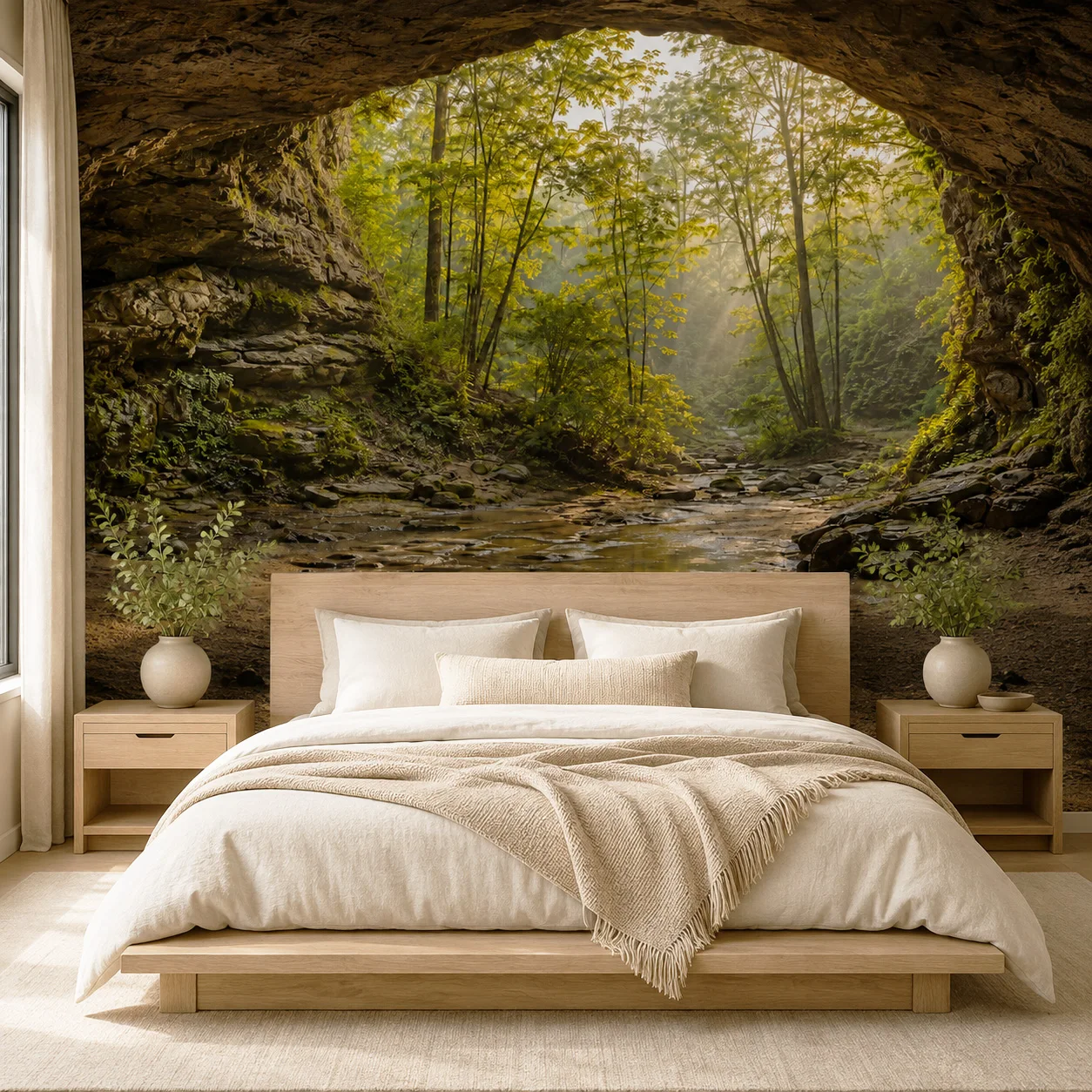 Forest Cave Wallpaper Mural Green Woodland Stream Nature Landscape Wall Decor Living Room Bedroom Non Self Adhesive
