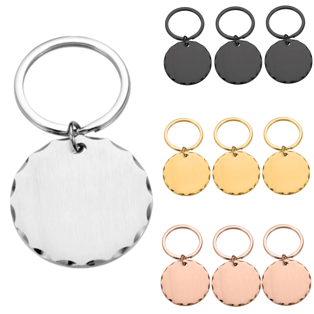 600 pcs Embossing Round Keychain Pet ID Tag Anti-lost Personalized Cat Puppy Collar Accessories Custom Plate Key Chain Ring