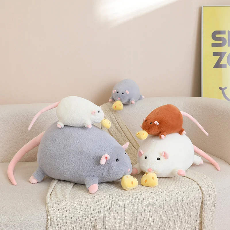 40/70/90cm Pull String Cheese Rat Plush Toy Super Cute Mouse Plush Toy Soft Stuffed Animal Birthday Gift Flower Branch Rat Doll
