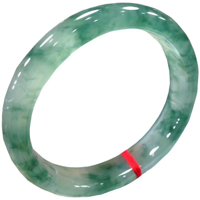Ice for women, noble style, wide band with blue floral quartzite, Burmese old mine green jadeite bracelet