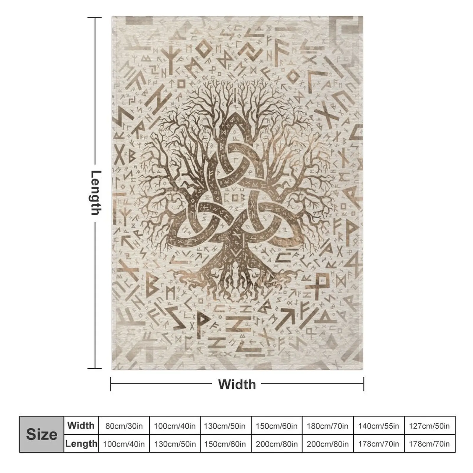 Tree of life with Triquetra and Futhark Pastel gold Throw Blanket Blankets Sofas Of Decoration Decorative Beds Blankets