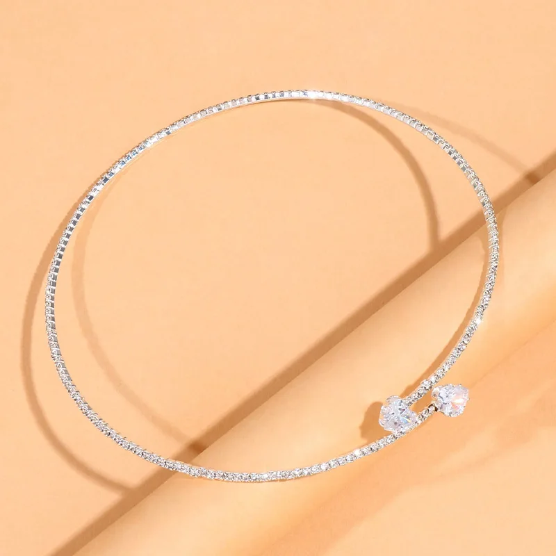 Fashion Rhinestone Heart Collar Choker Necklace For Women Simple Open Collar Golden Necklace For Women Choker Necklace Jewelry