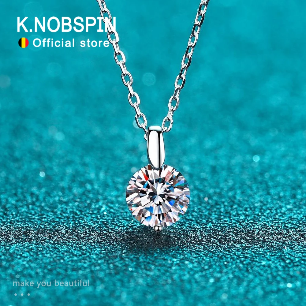 KNOBSPIN D VVS1 Moissanite Necklace Diamond Pandent 1-3ct GRA Certified s925 Sterling Silver 18k Necklaces for Women Dainty Gift