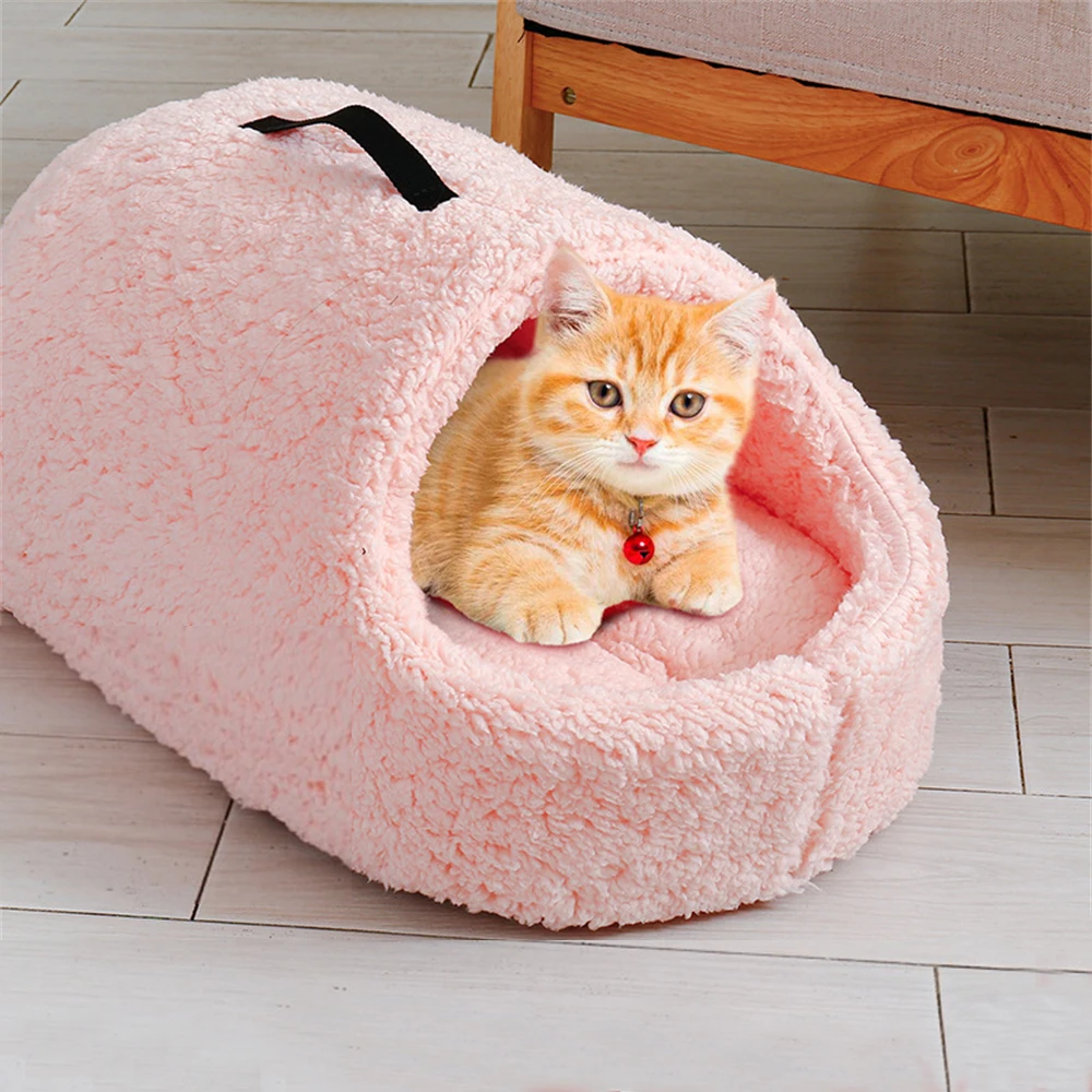 

Semi-enclosed Cat Nest Winter Warm Thickened Slippers Cats Bed Soft Portable Pet Sleeping Bag Cozy Indoor Puppy Kennel Cushion