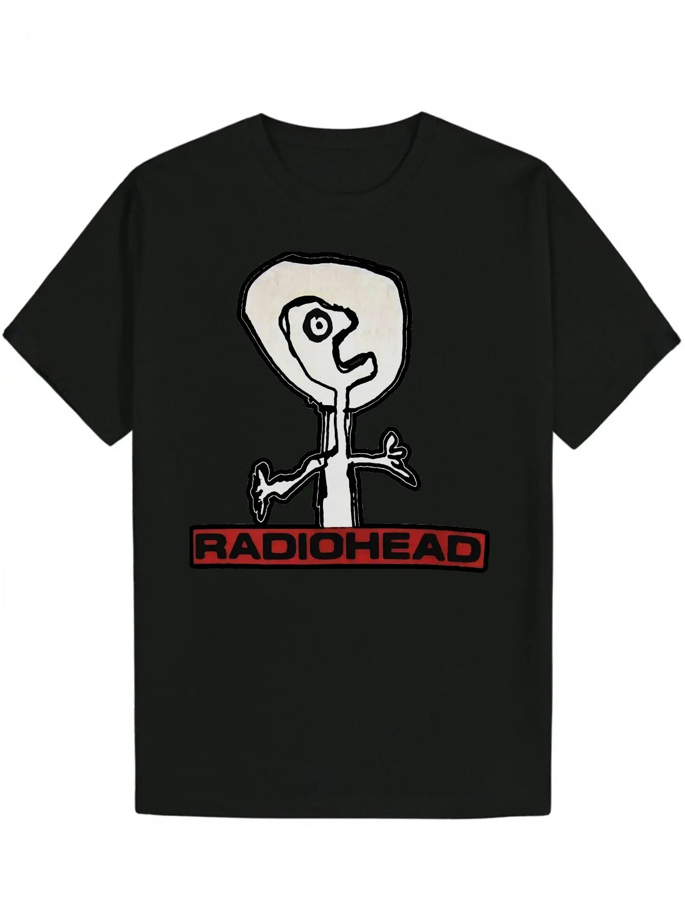 تي شيرت رجالي أسود برسومات Radiohead بتصميم مضحك مستوحى من الطراز القديم مع طباعة راديوهيد كاجوال من البوليستر
