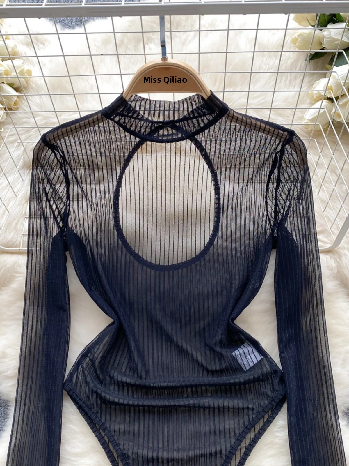 Sexy doorzichtige lange Sve Me Bal Dr damestop nieuwe herfst Sle uitgehold ontwerp hoge taille woon-werkverkeer Sle Onli...