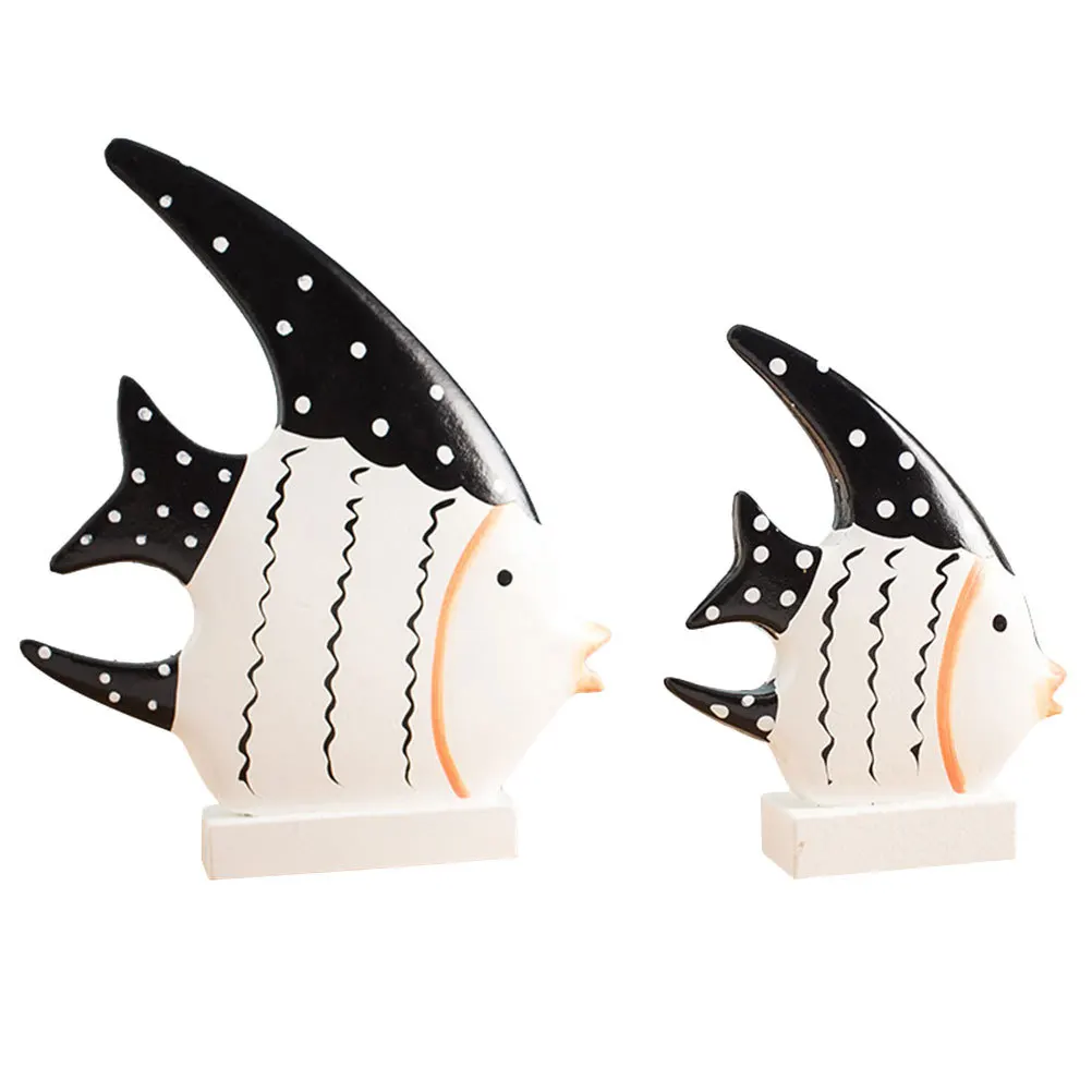 

2pcs Wooden Ornament Desktop Decor Wooden Craft Fish Home Kids Room Decoration Mediterranean Nautical Style Aquarium