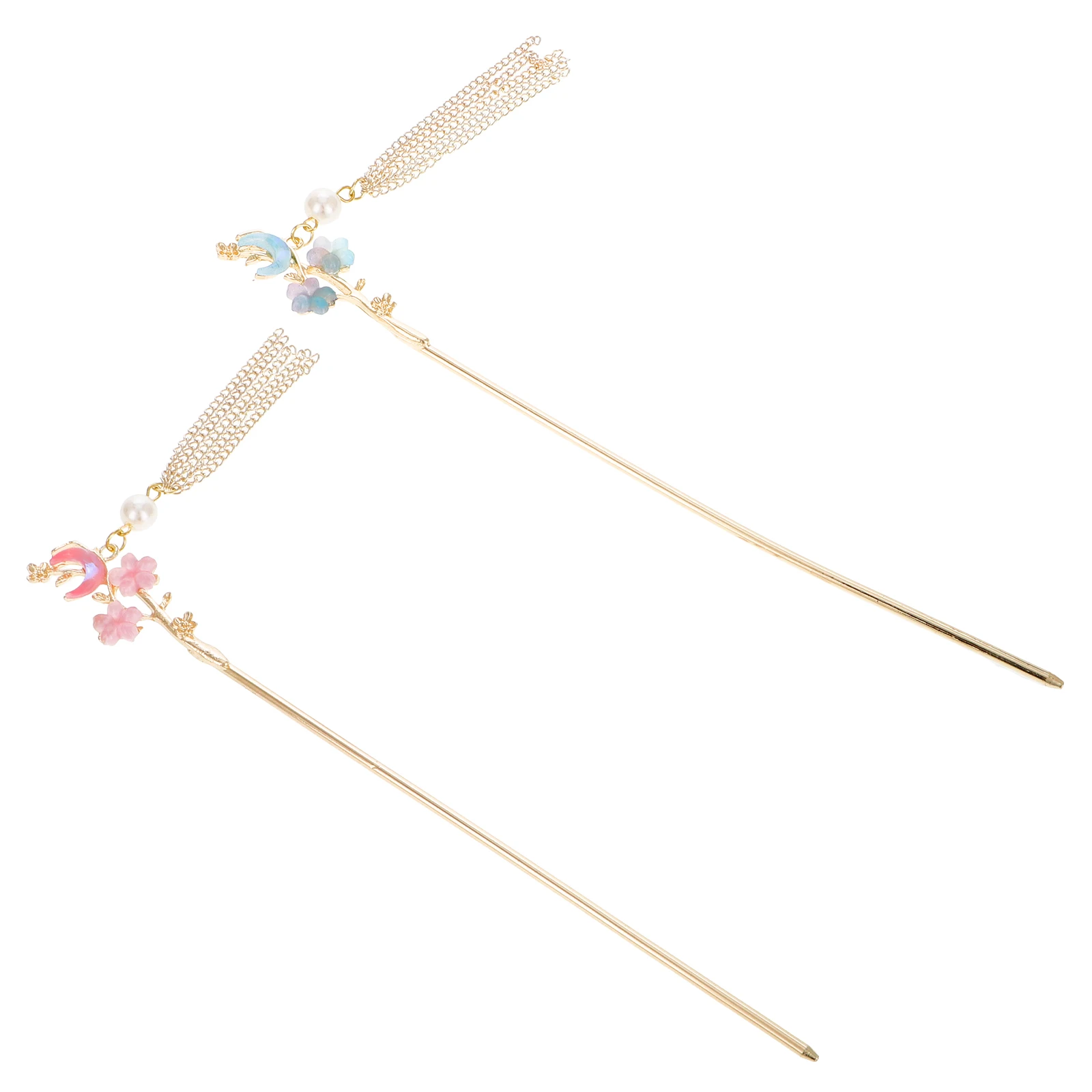 

2pcs Ancient Style Hair Sticks Elegant Tassel Secure Fit Metal Material Wedding Banquet Accessories Oriental Hairpin Flower Pins