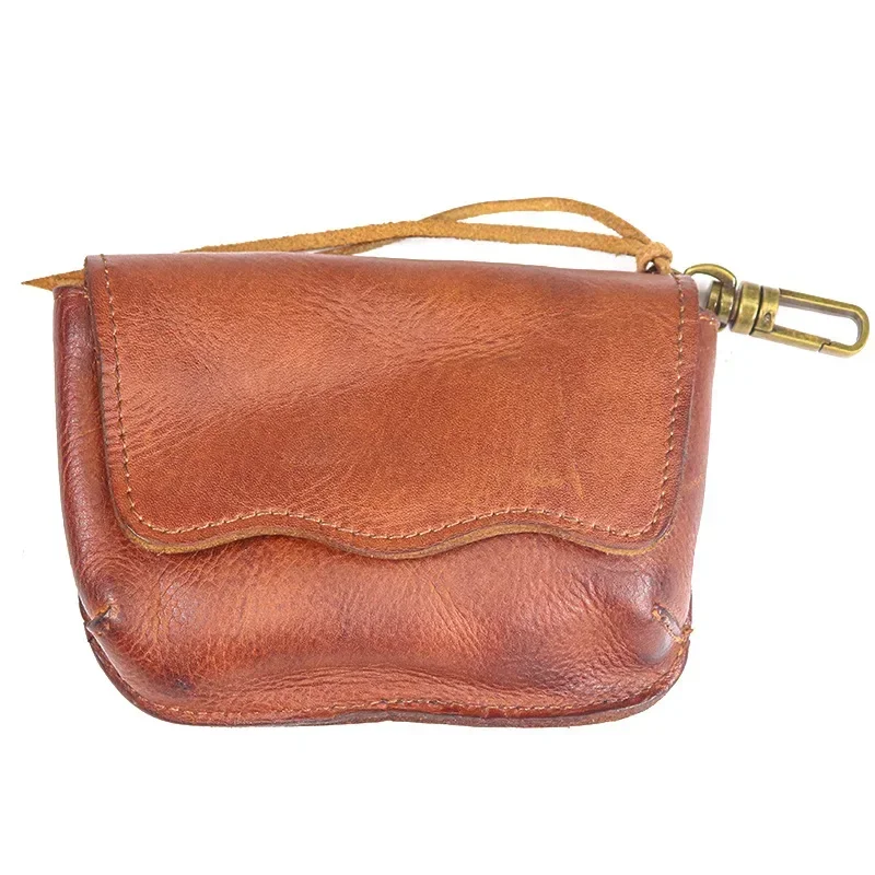 

New top layer cowhide key bag for men's retro vegetable tanned leather waist hanging key buckle multifunctional zero wallet